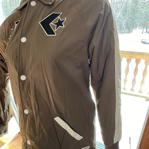 NWOT Mens Medium CONVERSE Primaloft Olive Green White Black Padded Jacket Logo - Picture 3 of 9